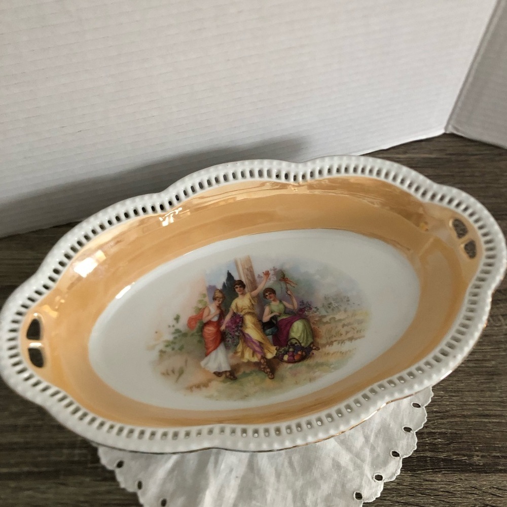 Vtg Schumann Bavaria Reticulated Handled Oval Serving Bowl